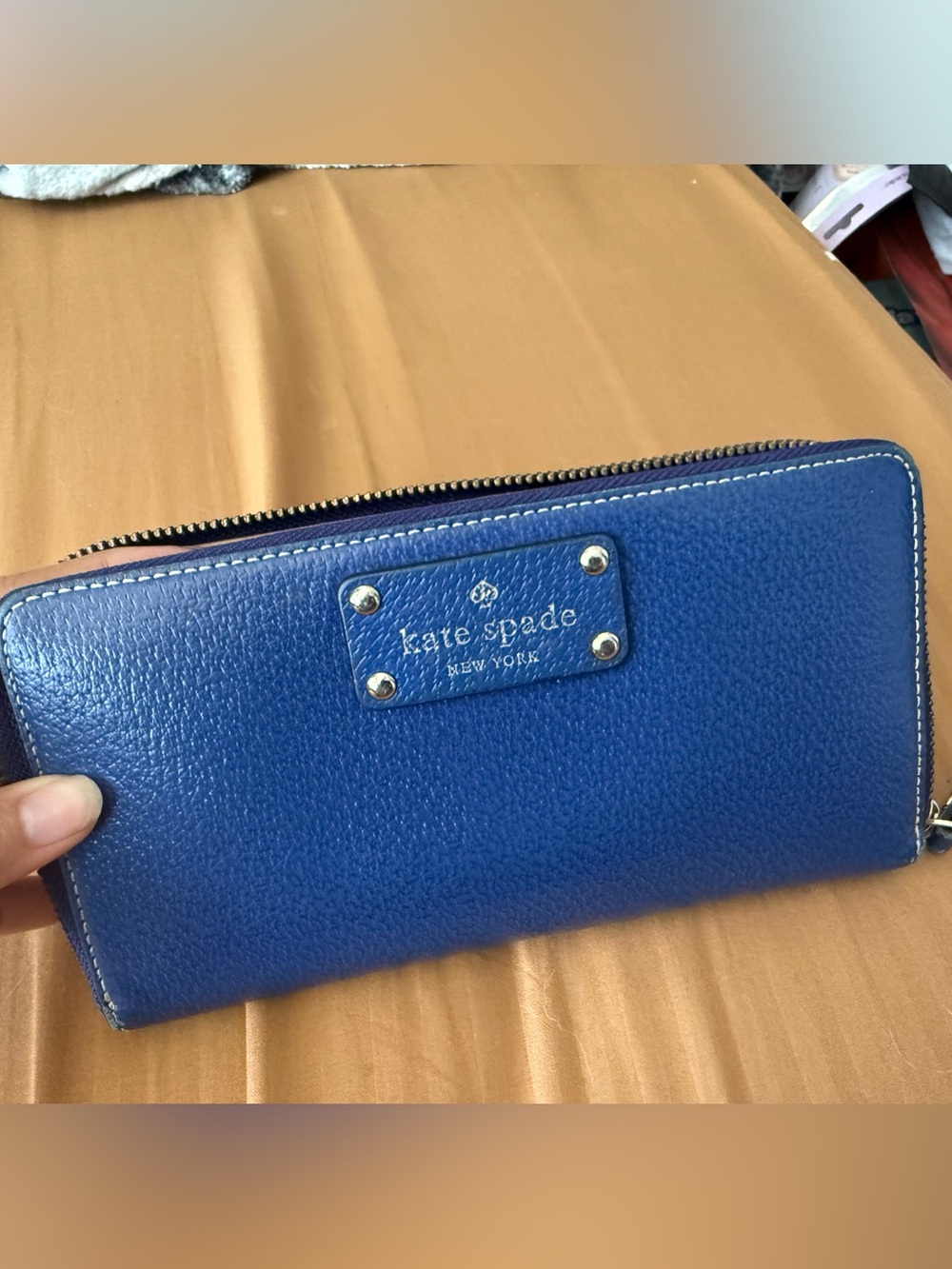 kate spade Blue Pebbled Leather Cosmetic Pouch
